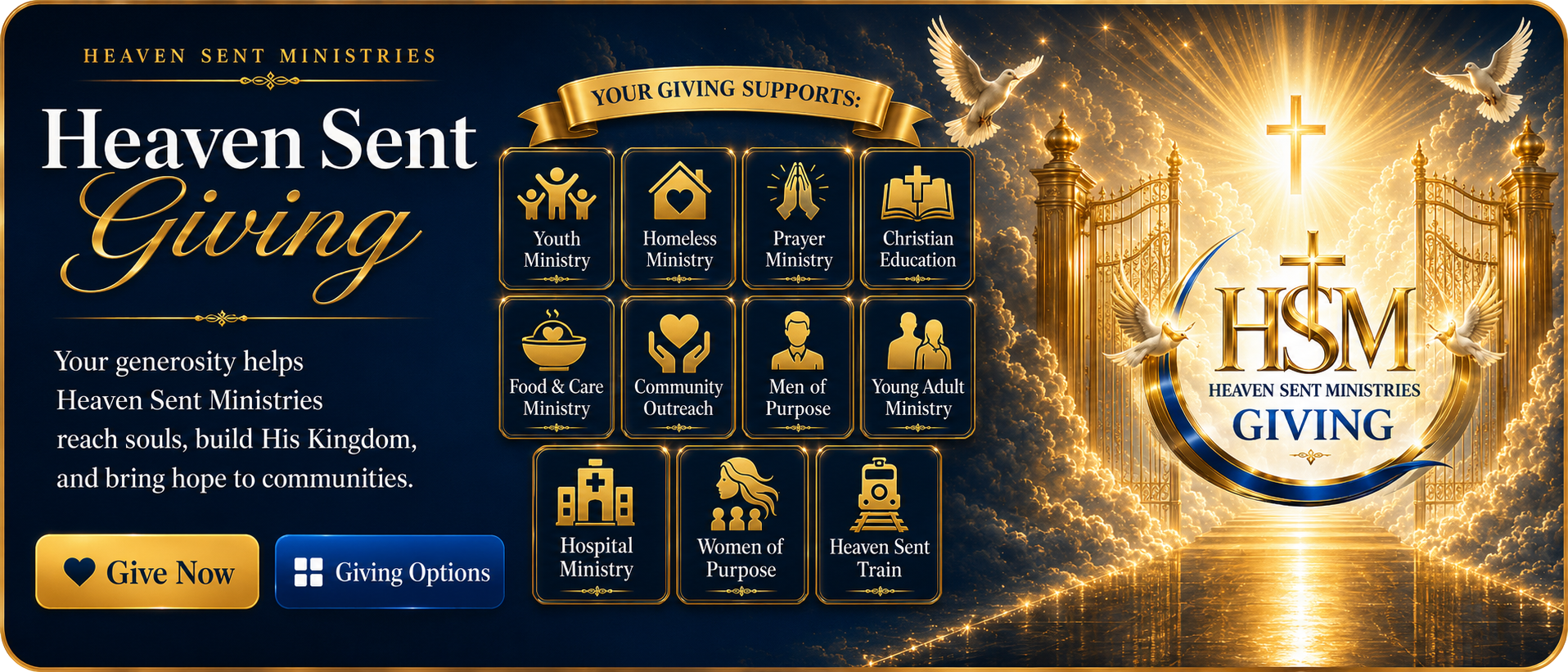 Heaven Sent Ministries Giving. Your giving supports ministry, Christian education, outreach, prayer and care, and Heaven Sent Train.
